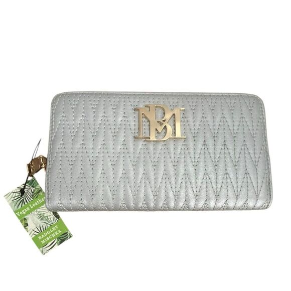Badgley Mischka Handbags - NWT Badgley Mischka Grey Blue Quilted Long Cardholder Wallet Vegan Leather